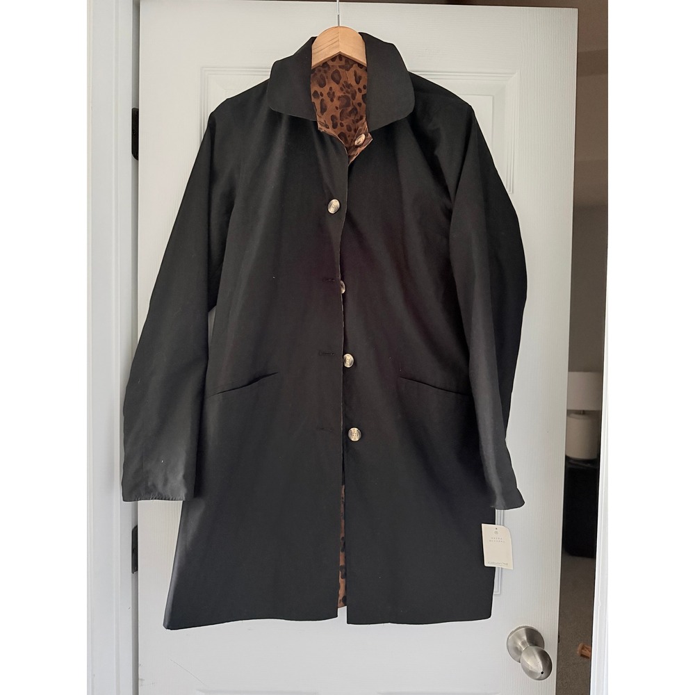 Womens Black Reversible Animal Print Trench Coat Retro 90s Indie Sleaze